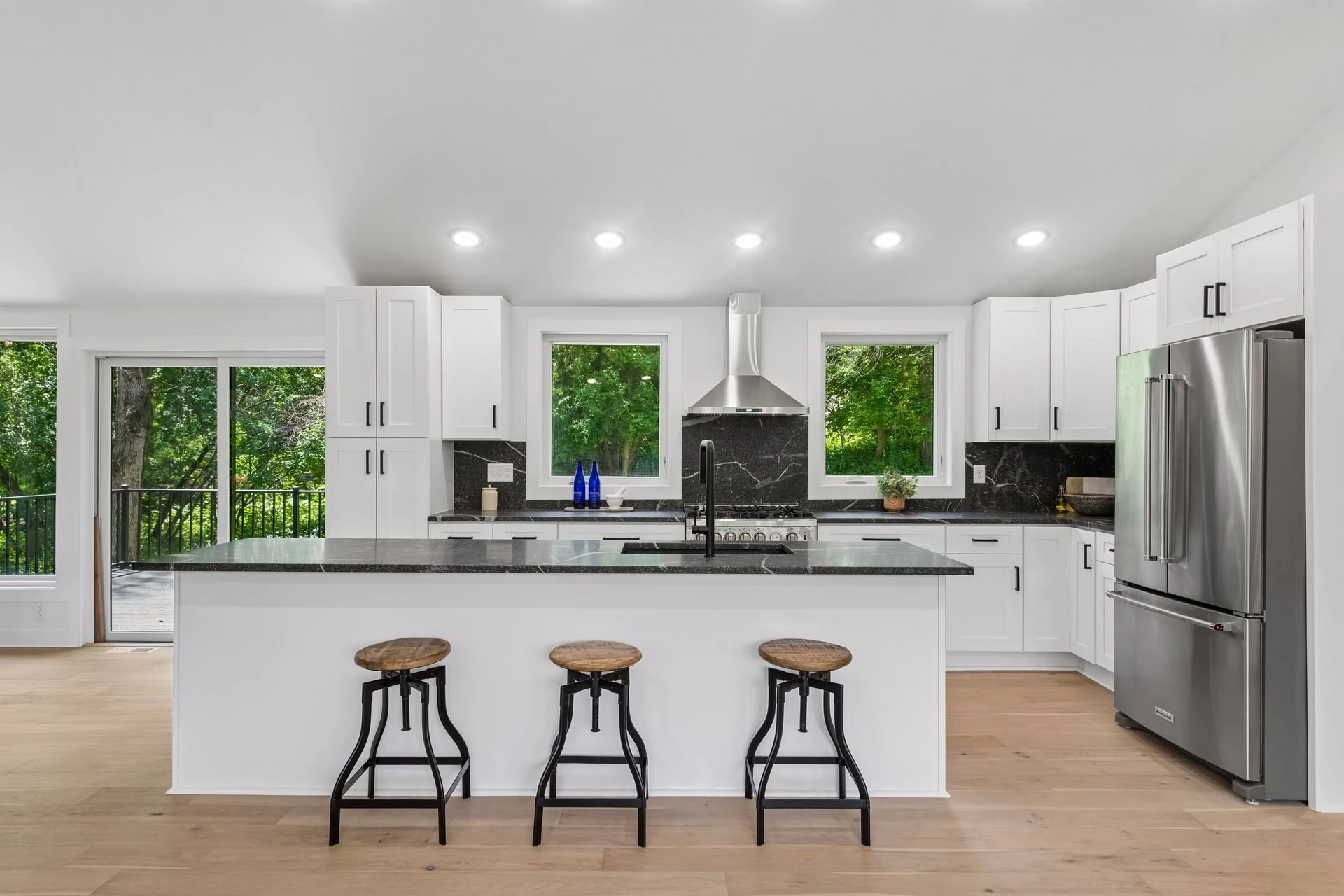 Remodeled kitchen with a large center island