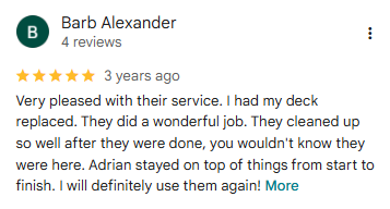 Google review by Barb Alexander, five stars