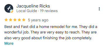 Google review by Jacqueline Ricks, five stars